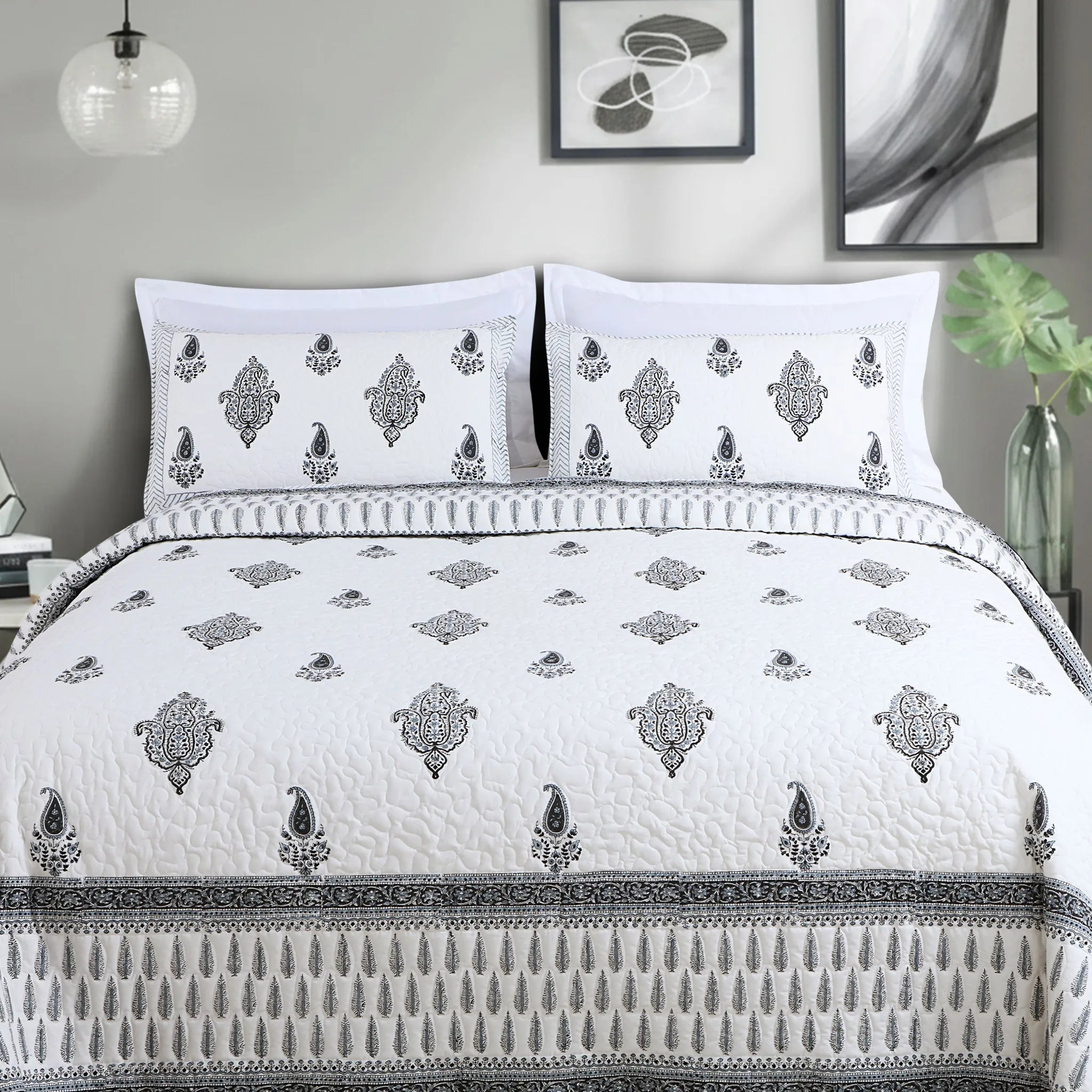 Buy White Cotton Quilted Bedspread Online India