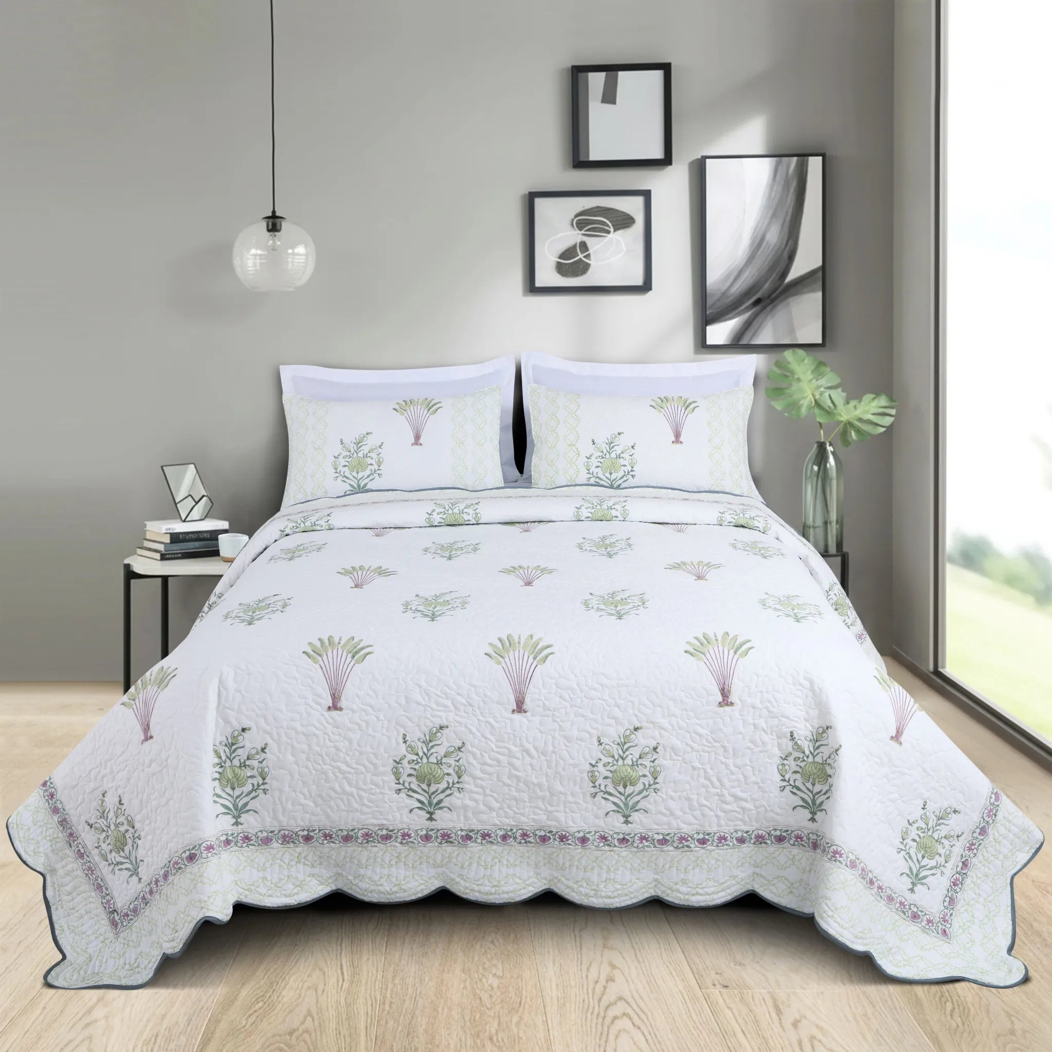 Buy White Cotton Quilted Bedspread Set Online India