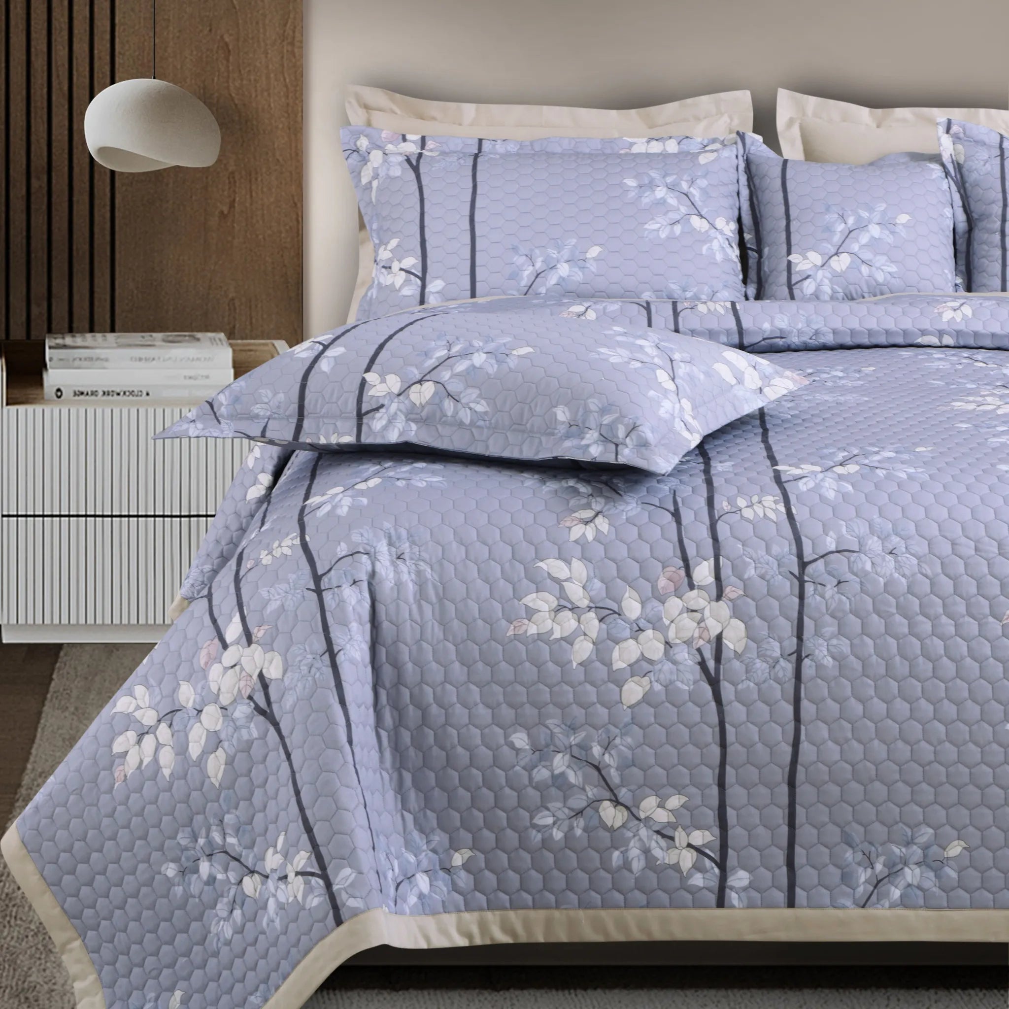 Buy grey cotton quilted bedspread set online India