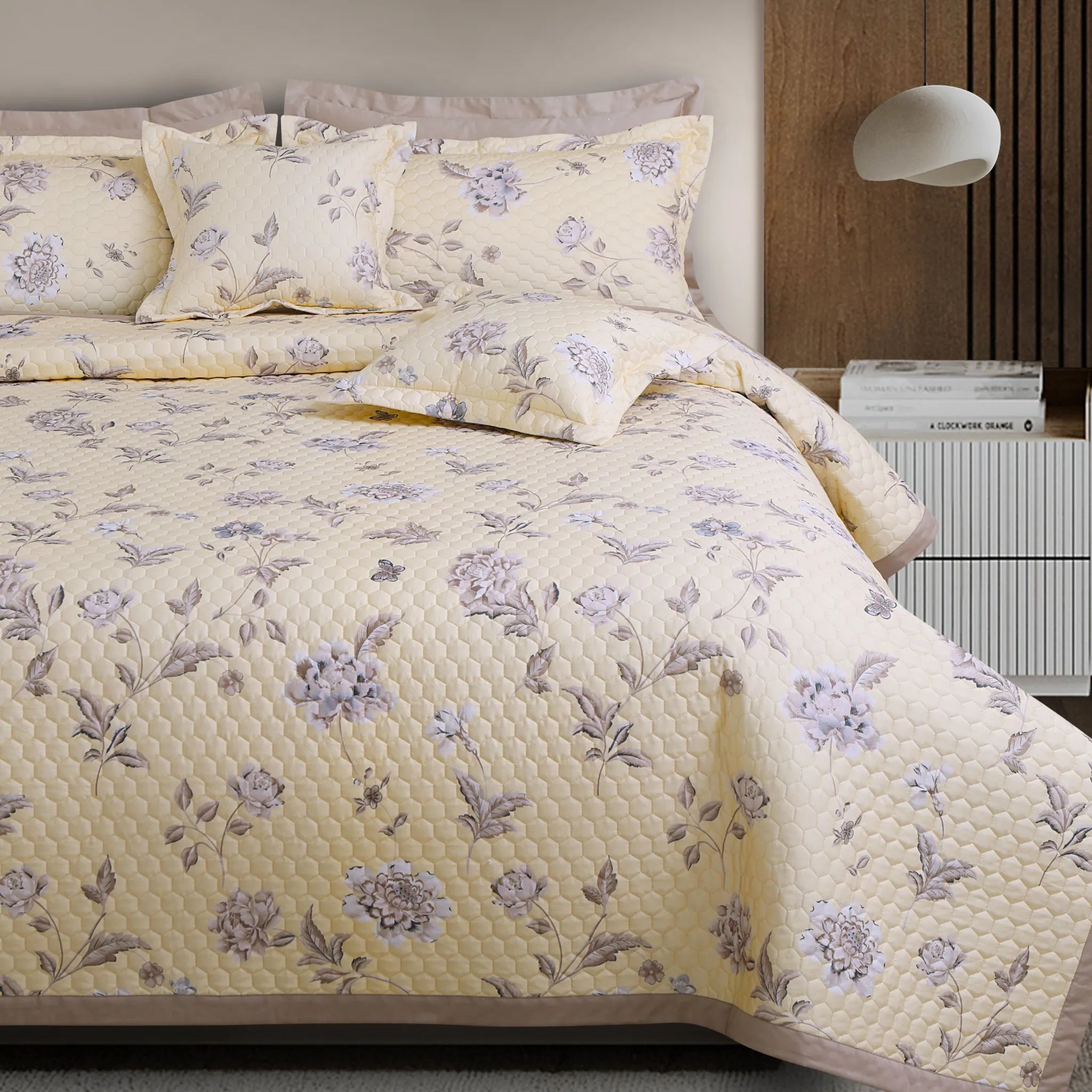 Buy yellow cotton quilted bedspread set online India