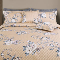 Cotton Quilted Bedcover with Pillow and Cushion Covers – Beige