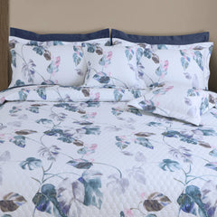 Cotton quilted bedcover with pillow and cushion covers – white