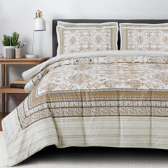 Cotton quilted comforter bedding set olive beige
