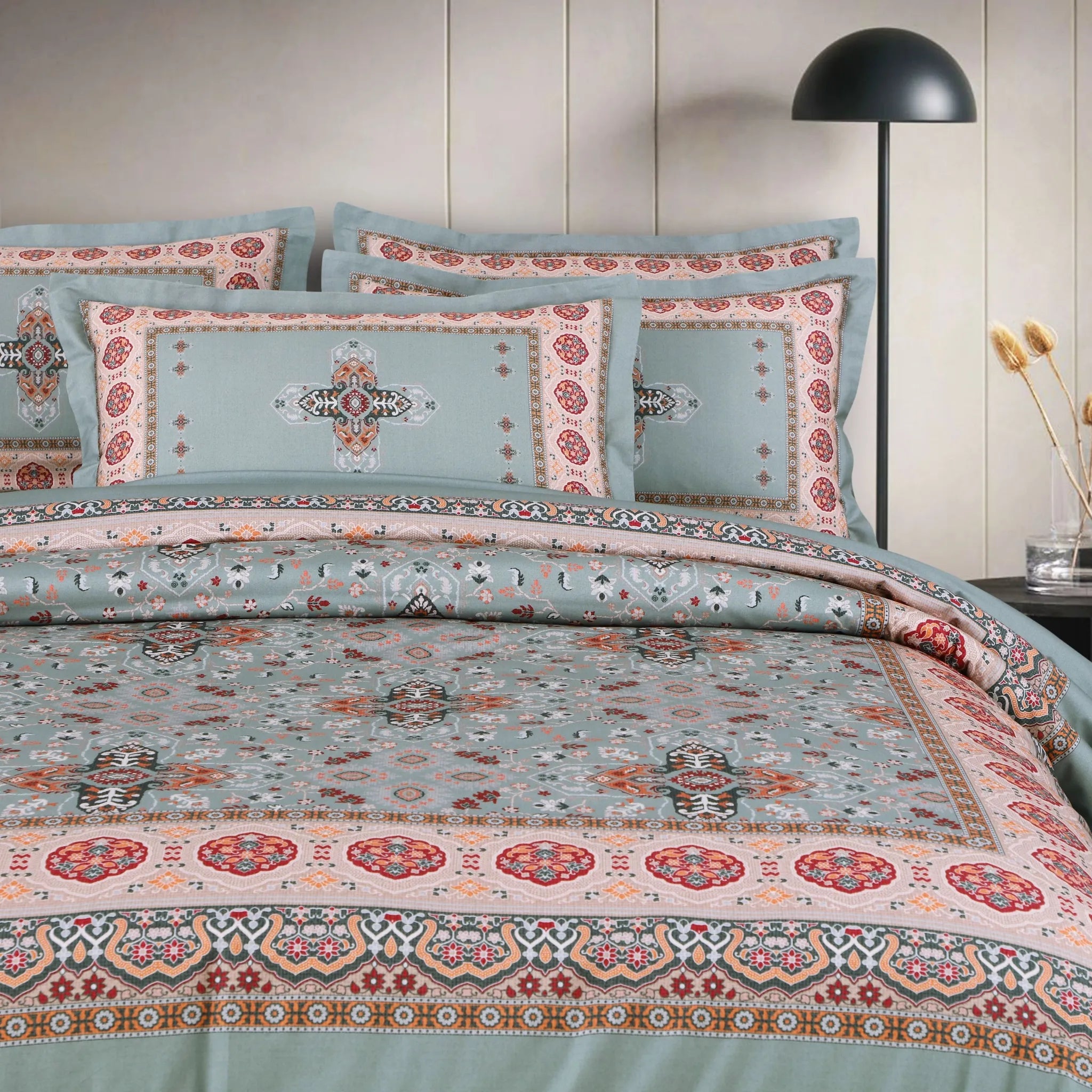 Cotton quilted comforter set green king size