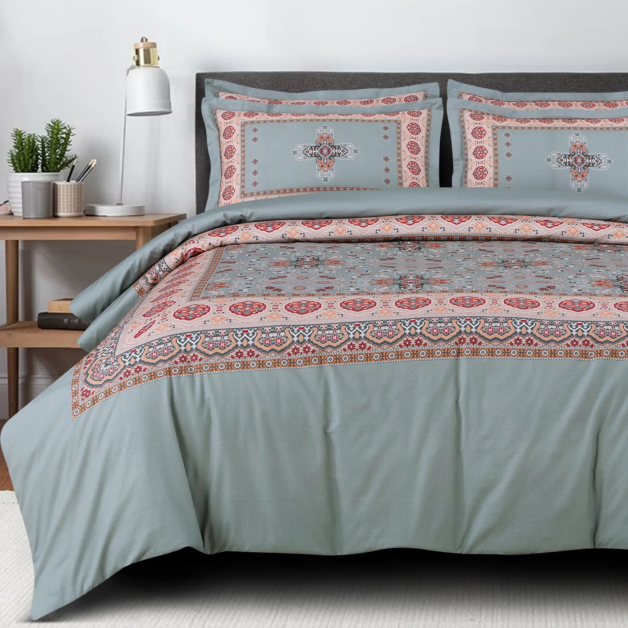 Green ethnic design bedsheet set cotton