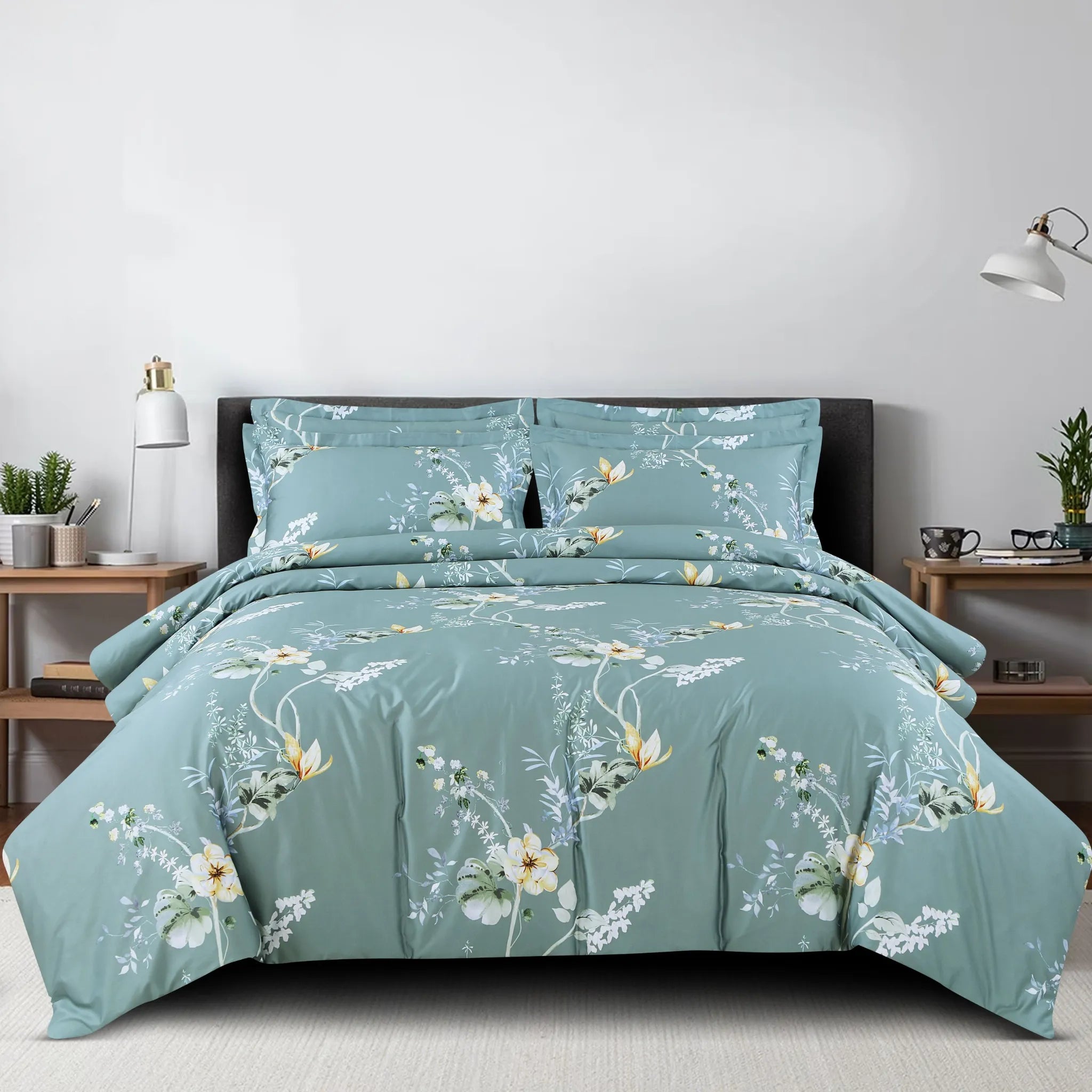 Green floral Egyptian cotton bedding set