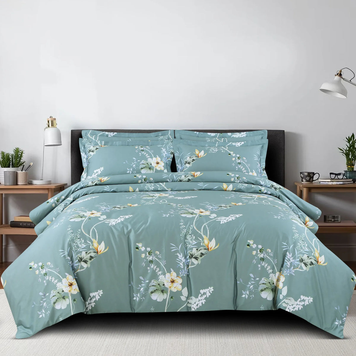 Green floral Egyptian cotton bedding set