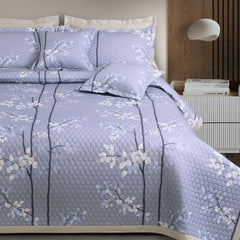 Grey botanical quilted bedspread for king bed India