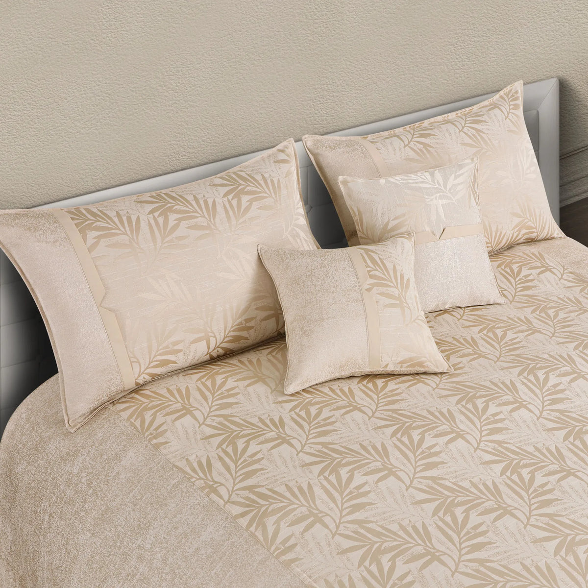 Luxury Beige Jacquard Bedcover Set India