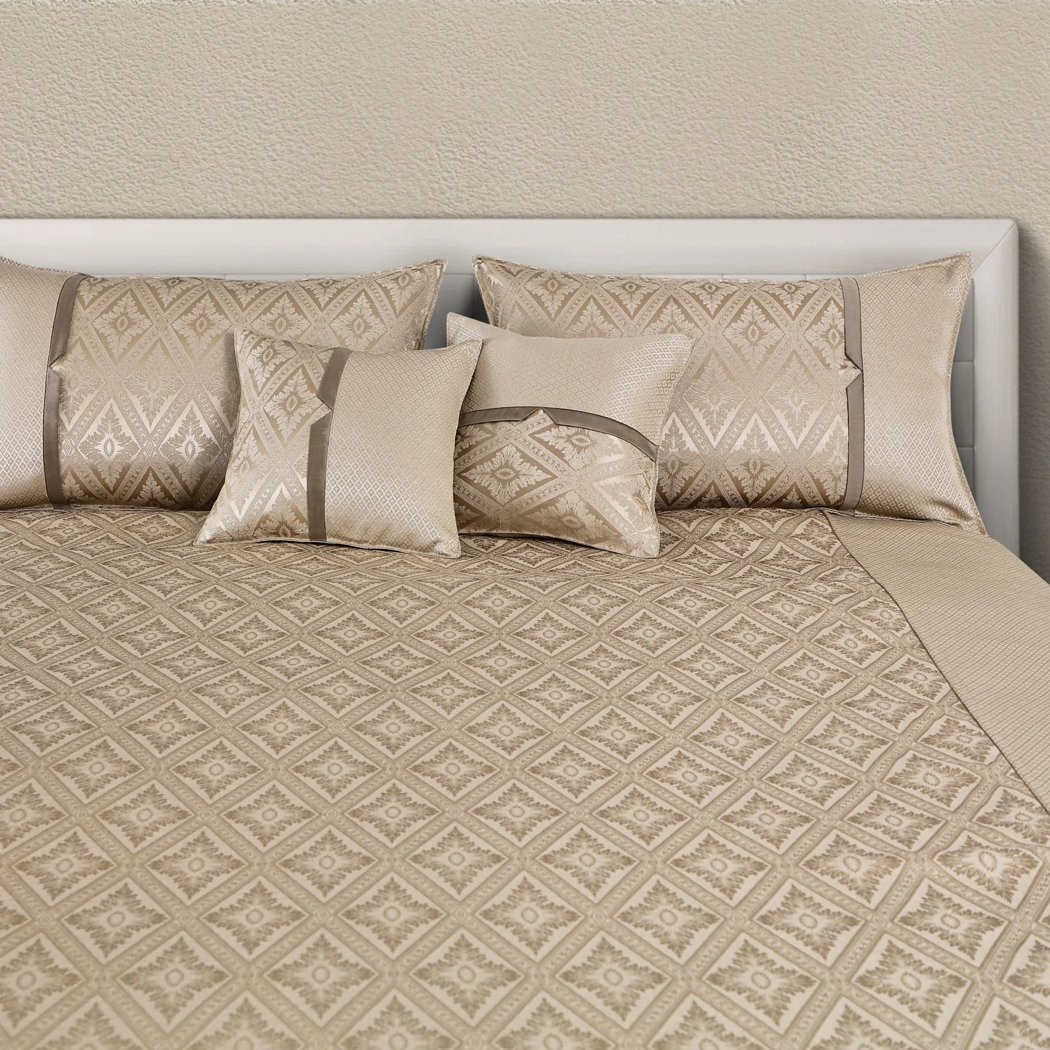 Luxury Ethnic Beige Bedcover Set with Cushion Covers