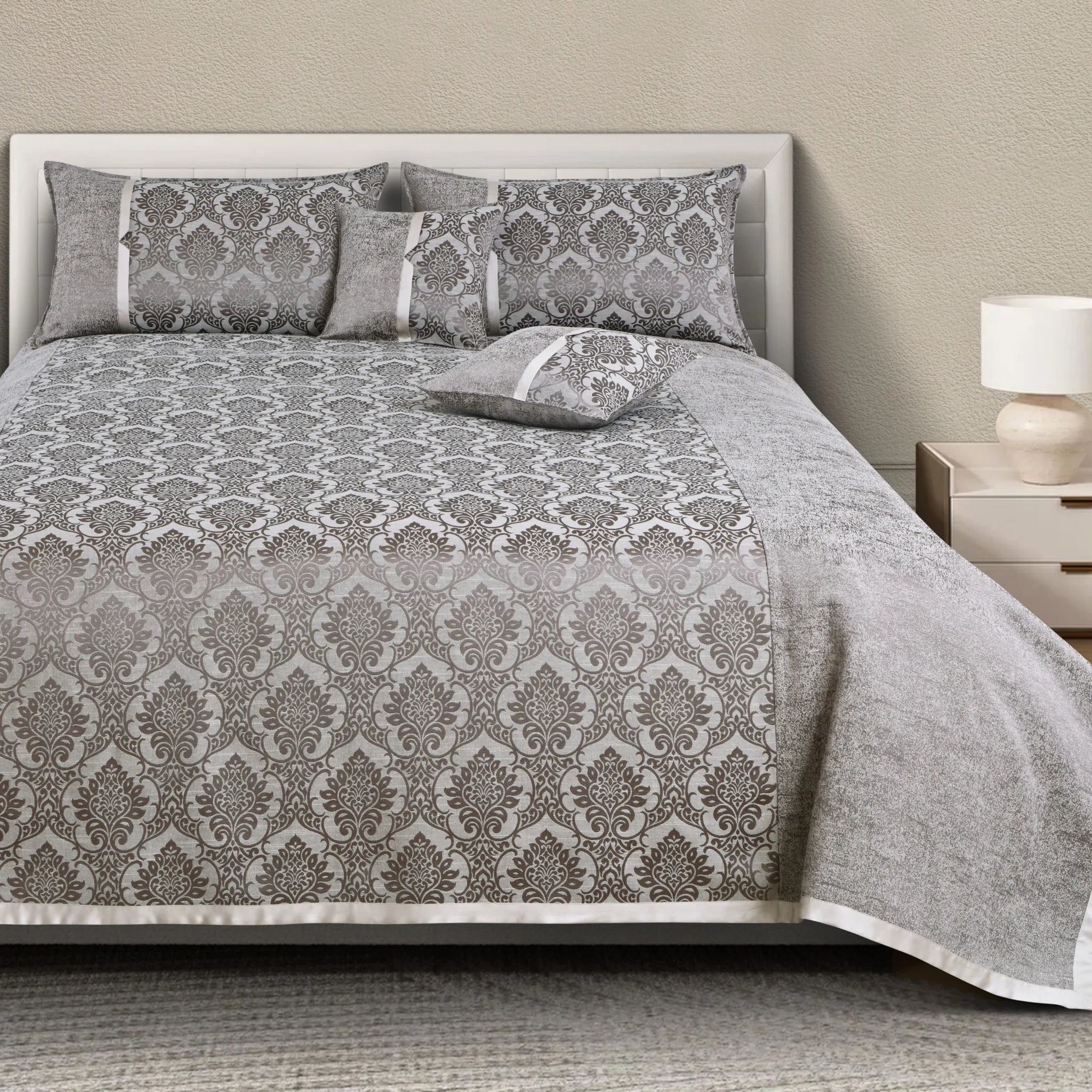 Luxury Ethnic Grey Bedcover Set with Cushion Covers