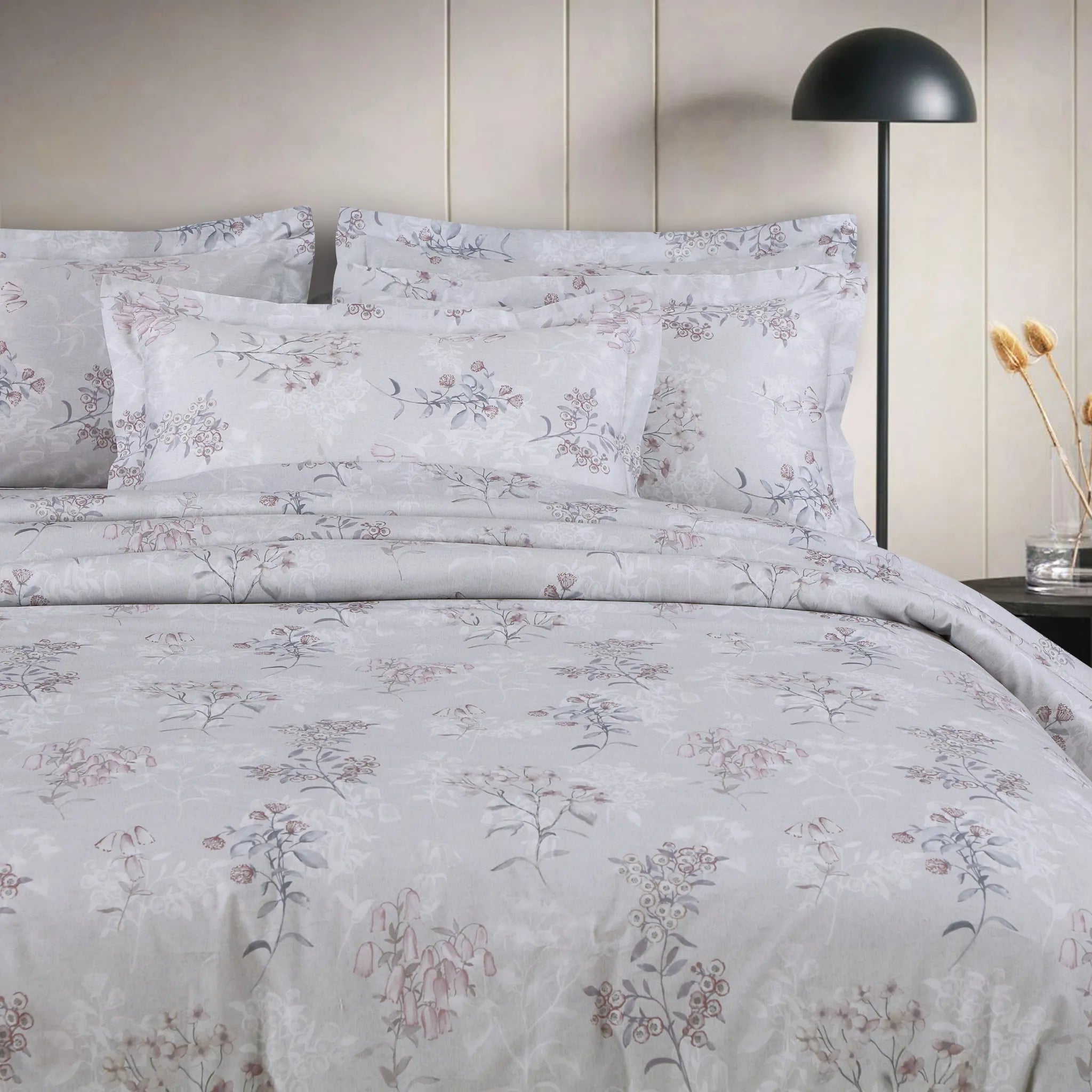 Luxury grey floral comforter set