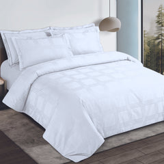 Malako Amalfi Jacquard Brilliant White Checks 550 TC 100% Cotton King Size Bedding Set