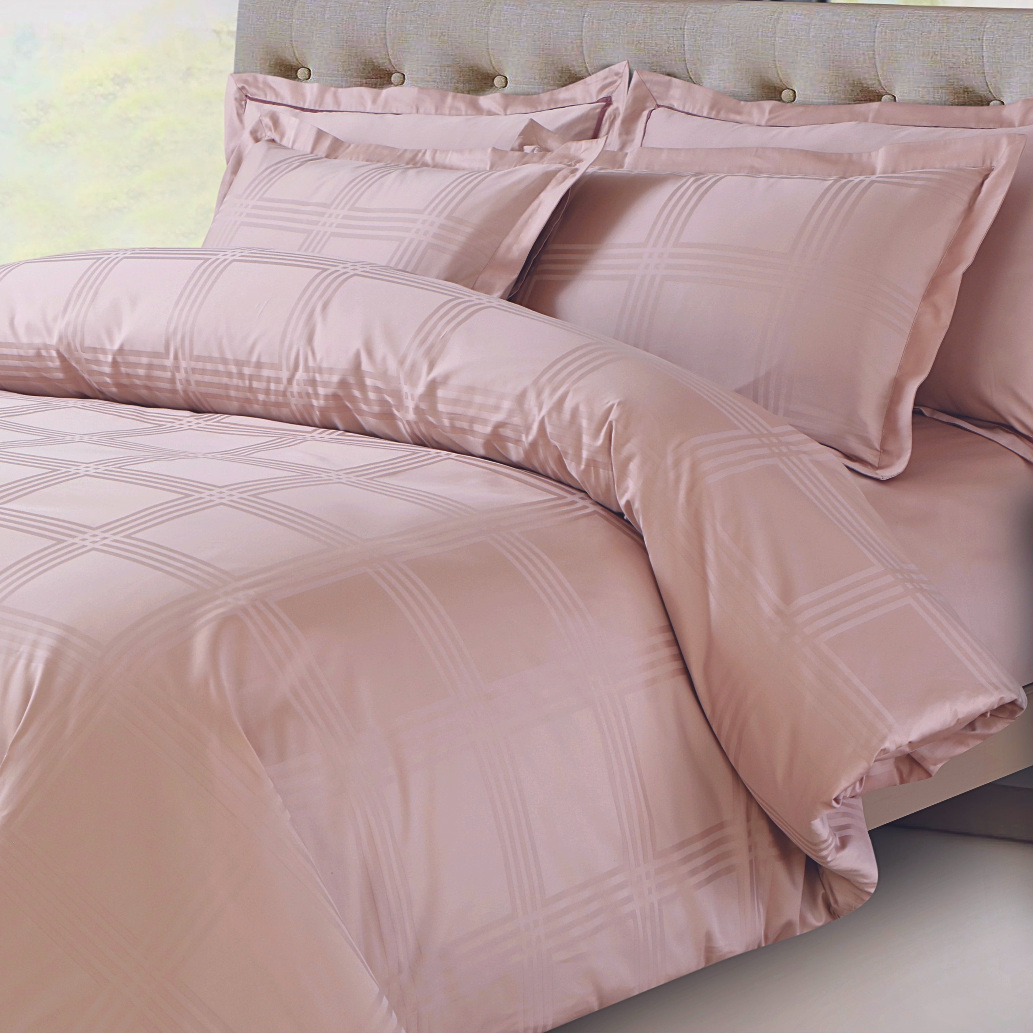 Malako Amalfi Jacquard Checkered 550 TC 100% Cotton King Size Bedding
