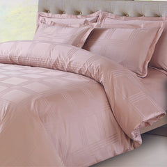 Malako Amalfi Jacquard Blush Pink Checks 550 TC 100% Cotton King Size Bedding Set