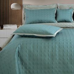 Malako Luxe 550 TC 100% Cotton Teal & Olive Green Solid King Size Reversible Bedspread Set