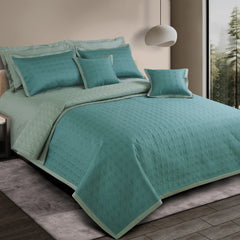 Malako Luxe 550 TC 100% Cotton Teal & Olive Green Solid King Size Reversible Bedspread Set