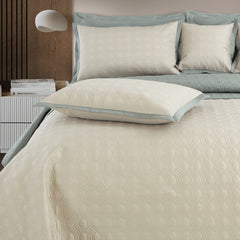 Malako Luxe 550 TC 100% Cotton Beige & Olive Green Solid King Size Reversible Bedspread Set