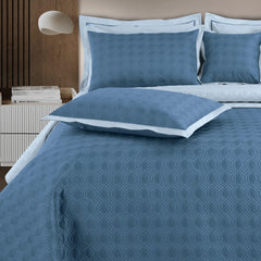 Malako Luxe 550 TC 100% Cotton Blue & Pigeon Blue Solid King Size Reversible Bedspread Set