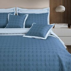 Malako Luxe 550 TC 100% Cotton Blue & Pigeon Blue Solid King Size Reversible Bedspread Set