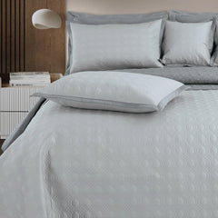 Malako Luxe 550 TC 100% Cotton Silver Grey & Grey Solid King Size Reversible Bedspread Set