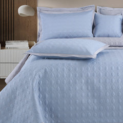 Malako Luxe 550 TC 100% Cotton Pigeon Blue & Silver Grey Solid King Size Reversible Bedspread Set