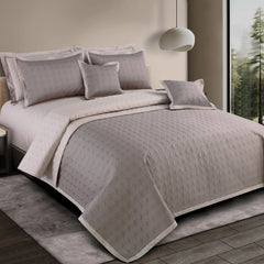 Malako Luxe 550 TC 100% Cotton Taupe & Beige Solid King Size Reversible Bedspread Set
