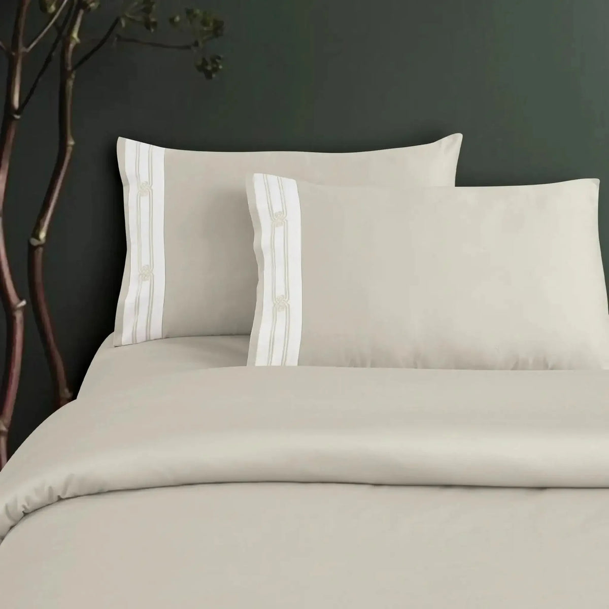 Malako Luxe Collection 550 TC Olive Beige Premium Embroidered Bedding