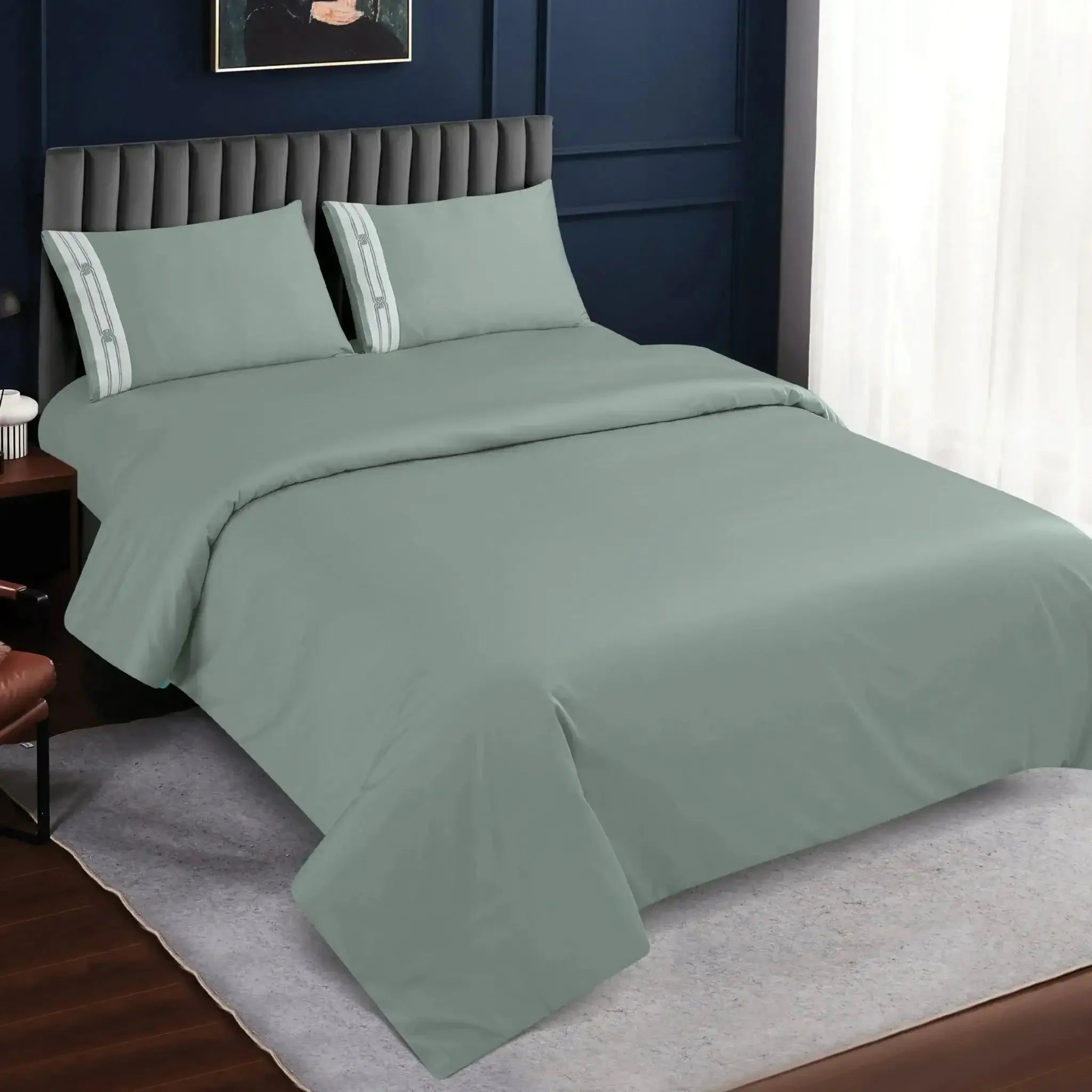 Malako Luxe Collection 550 TC Olive Green Premium Embroidered Bedding