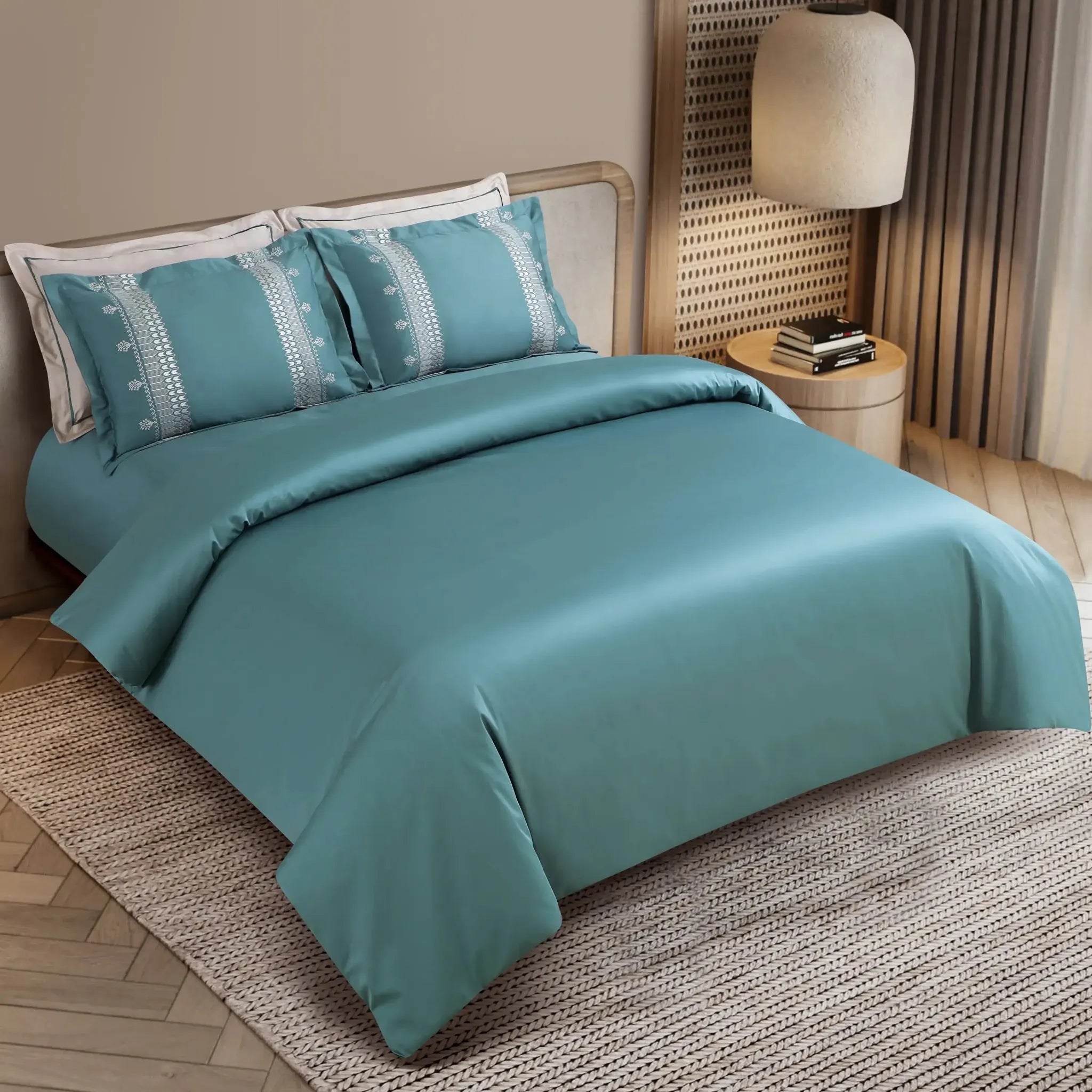 Malako Luxe Collection 550 TC Teal Green Premium Embroidered Bedding