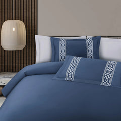 Malako Luxe Stitch & Dream 550 TC Blue Premium Embroidered Bedding
