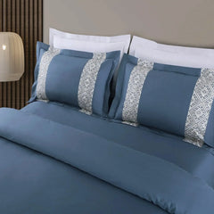 Malako Luxe Stitch & Dream 550 TC Blue Premium Embroidered Bedding