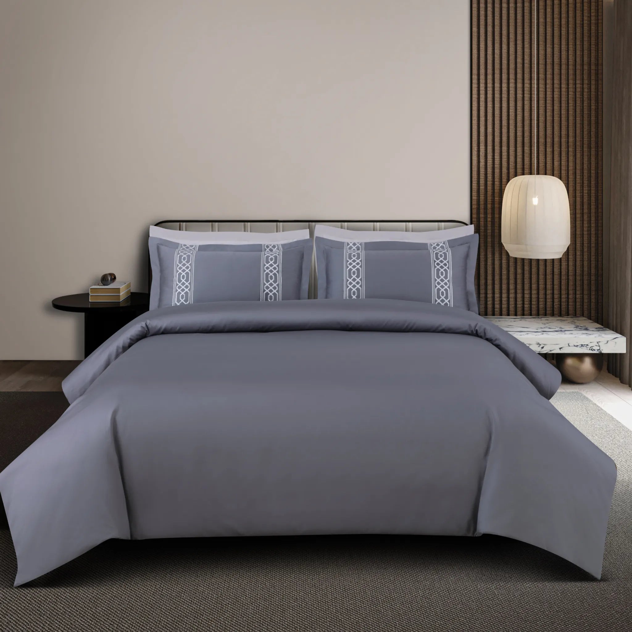 Malako Luxe Stitch & Dream 550 TC Grey Premium Embroidered Bedding