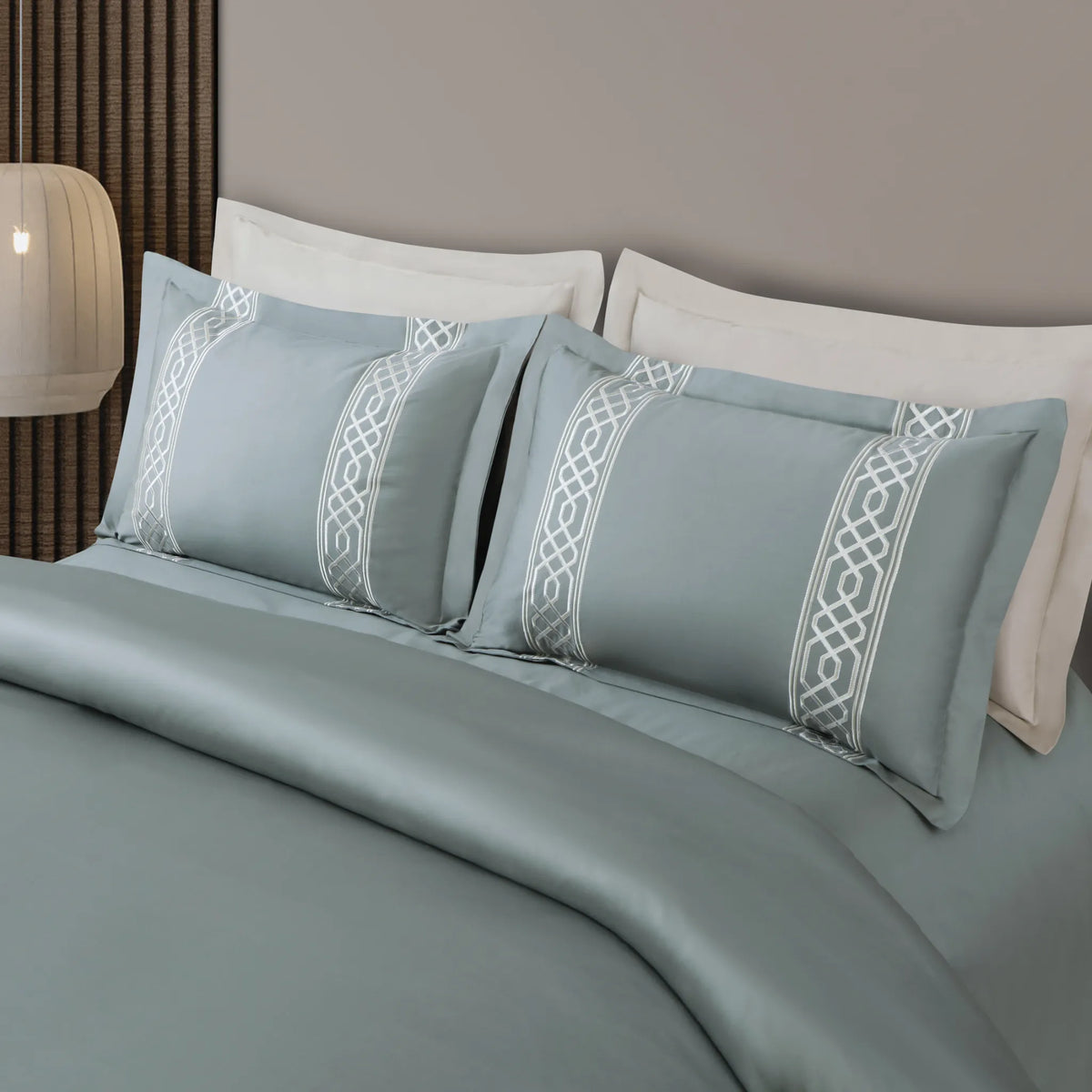 Malako Luxe Stitch & Dream 550 TC Olive Green Premium Embroidered Bedding