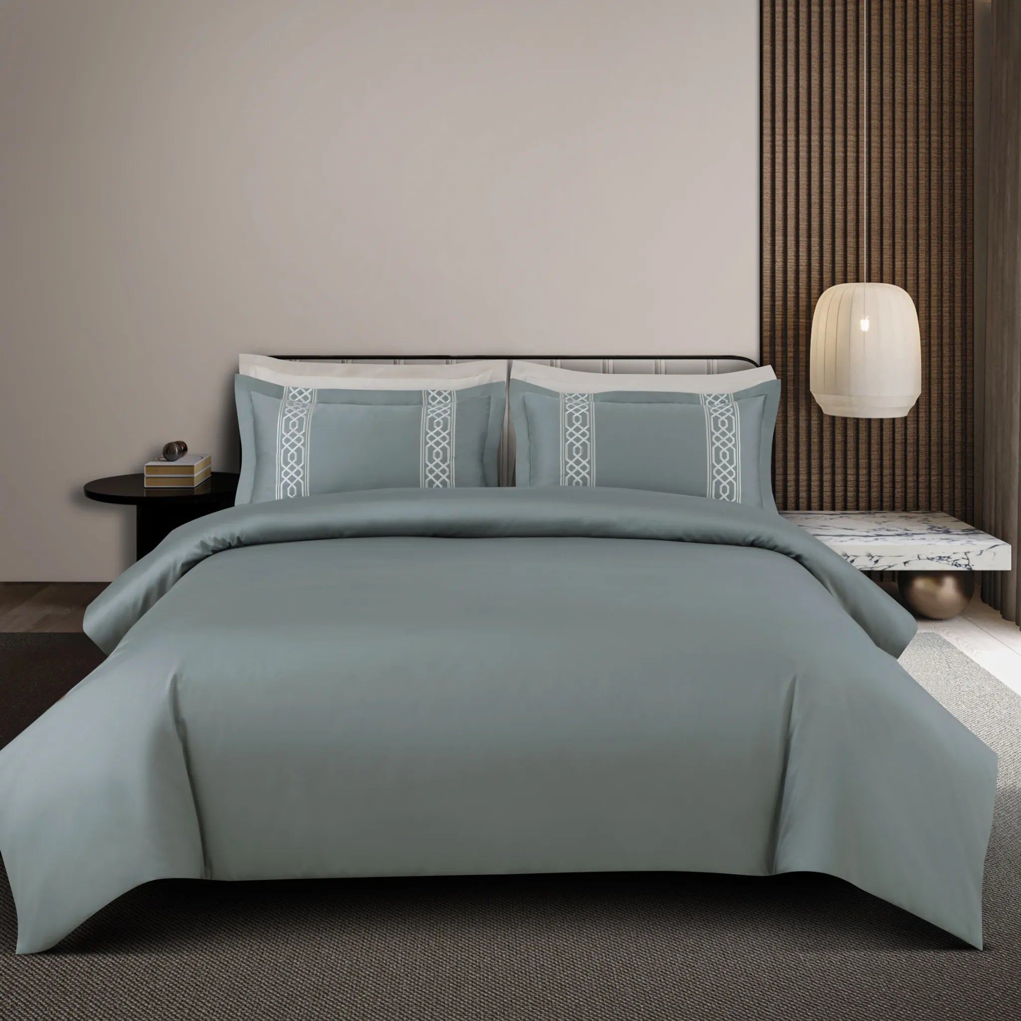 Malako Luxe Stitch & Dream 550 TC Olive Green Premium Embroidered Bedding