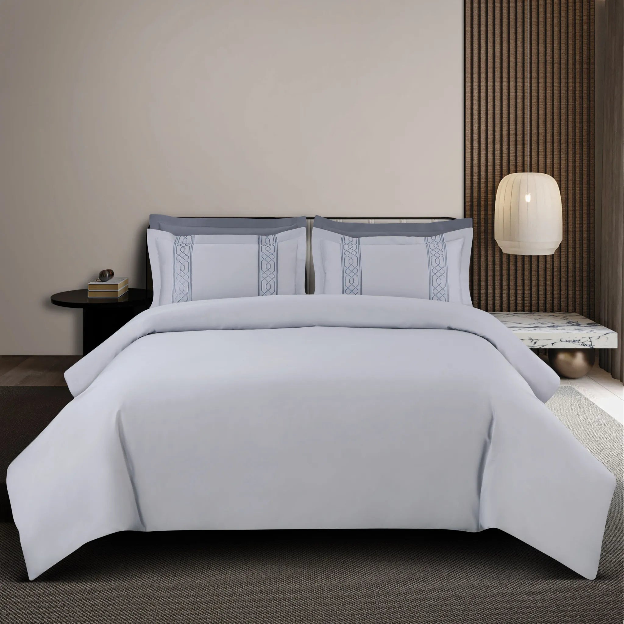 Malako Luxe Stitch & Dream 550 TC Silver Grey Premium Embroidered Bedding