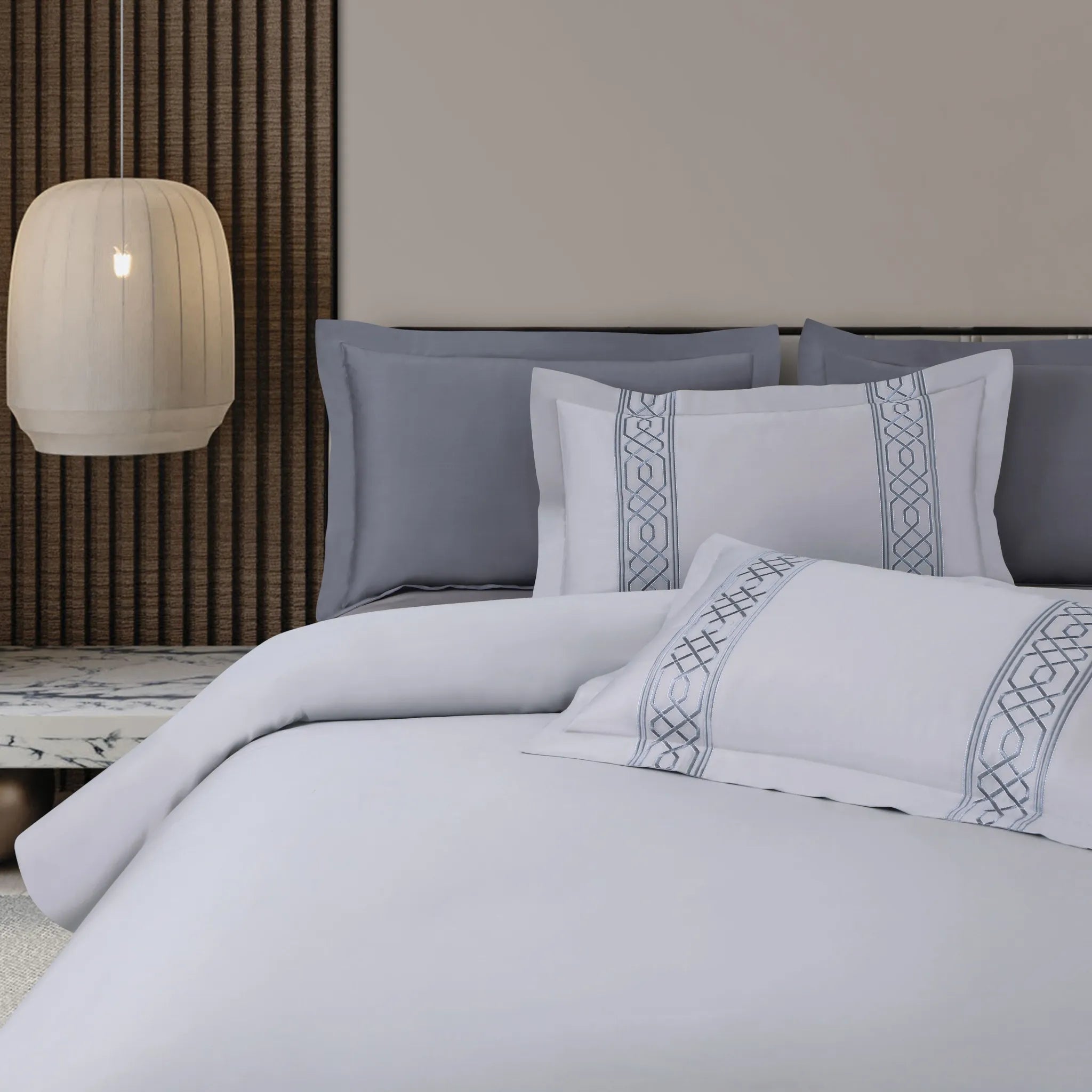 Malako Luxe Stitch & Dream 550 TC Silver Grey Premium Embroidered Bedding