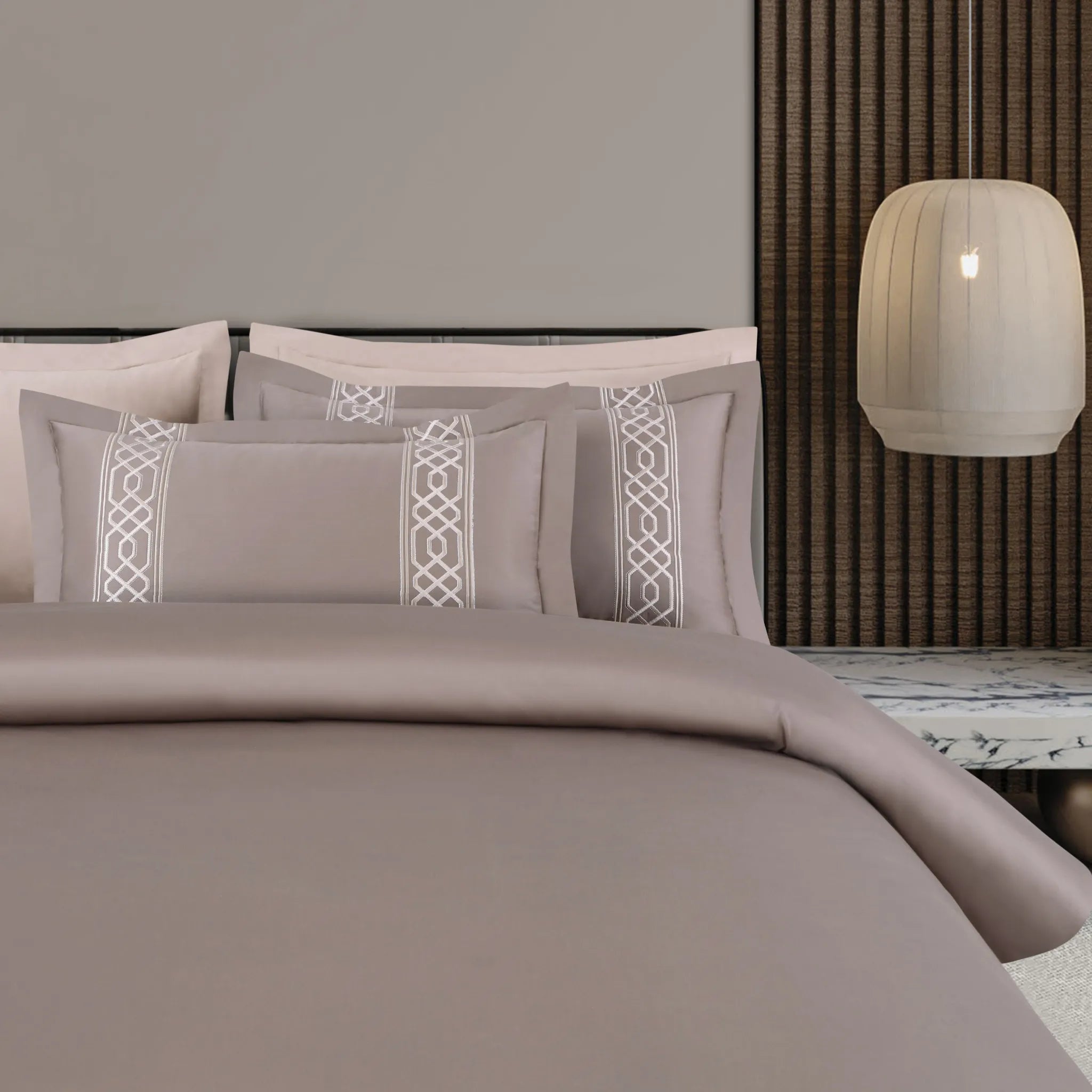 Malako Luxe Stitch & Dream 550 TC Taupe Brown Premium Embroidered Bedding
