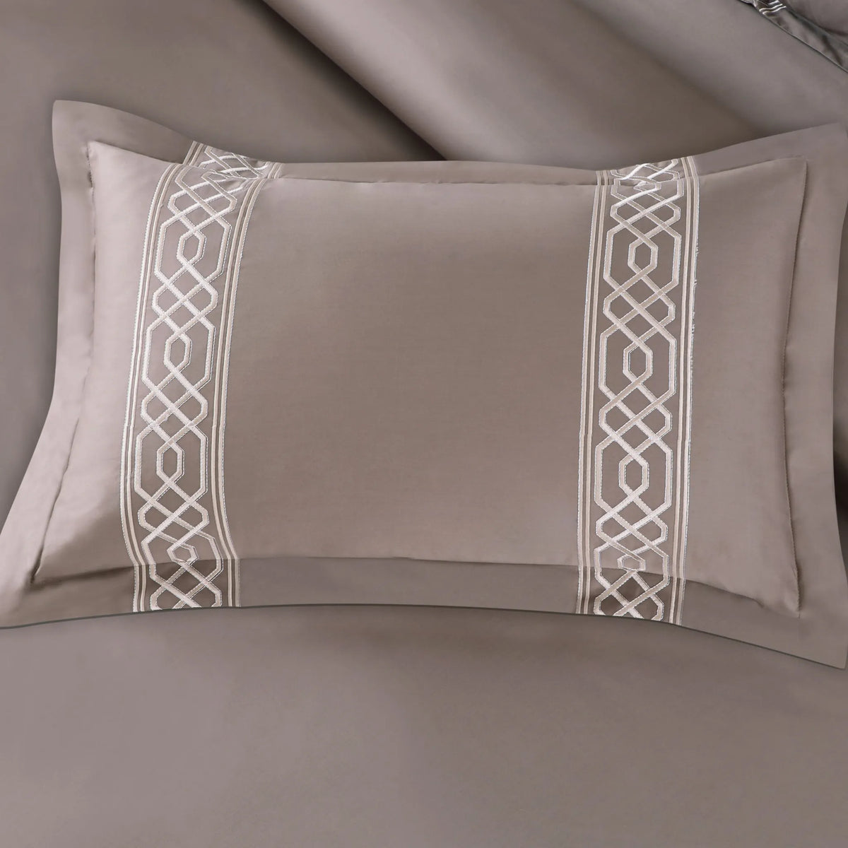 Malako Luxe Stitch & Dream 550 TC Taupe Brown Premium Embroidered Bedding