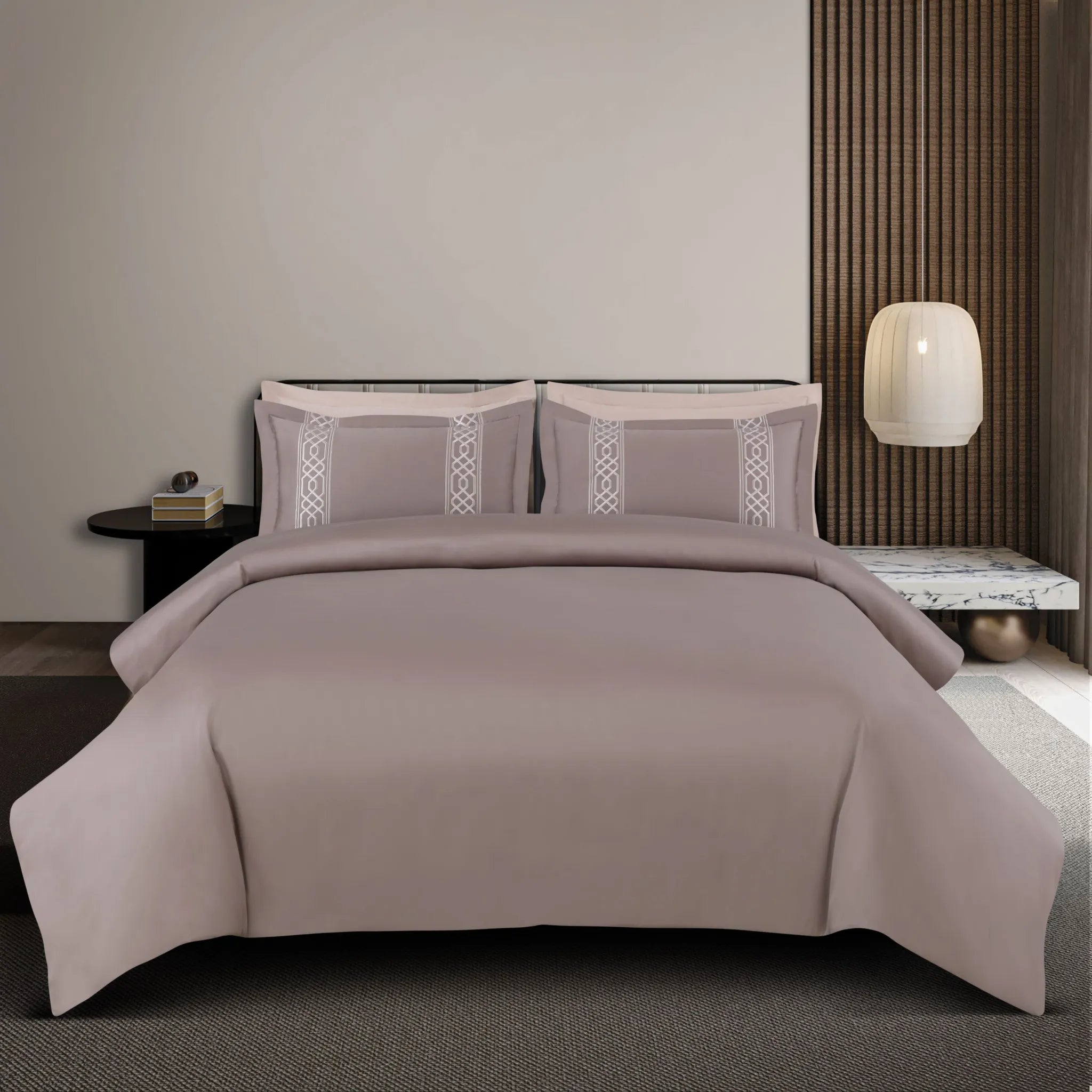Malako Luxe Stitch & Dream 550 TC Taupe Brown Premium Embroidered Bedding