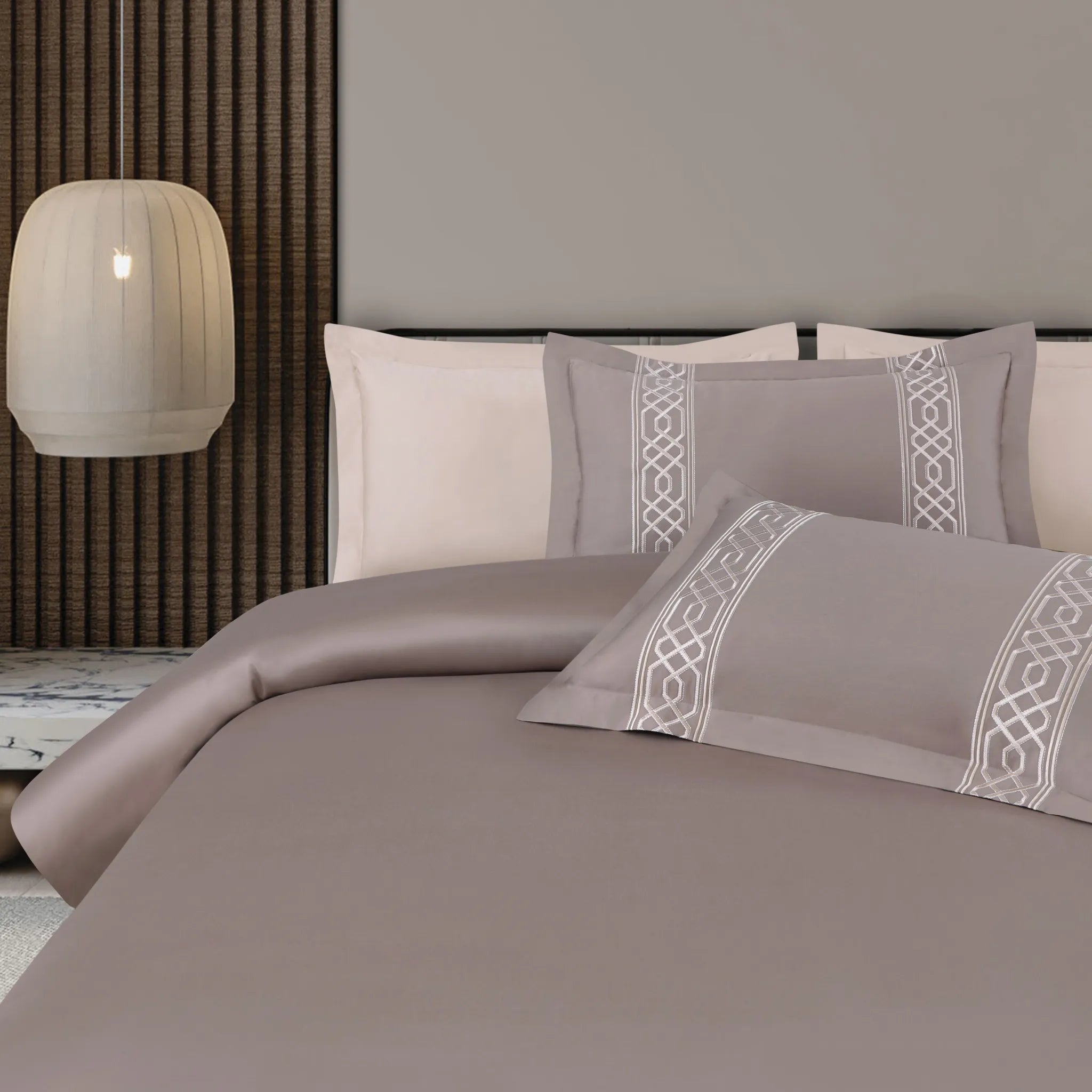 Malako Luxe Stitch & Dream 550 TC Taupe Brown Premium Embroidered Bedding