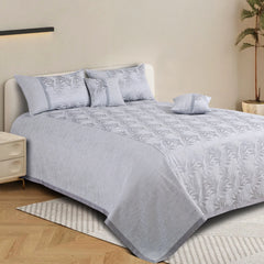 Malako Silver Grey Jacquard King Size Bedspread Set