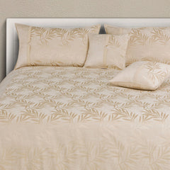 Polycotton Beige Jacquard Bedspread with Pillow & Cushion Covers