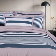 Quilted comforter set beige blue stripes