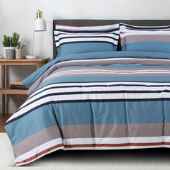 Quilted comforter set taupe blue stripes