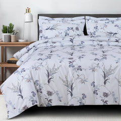 Quilted comforter set white botanical king size
