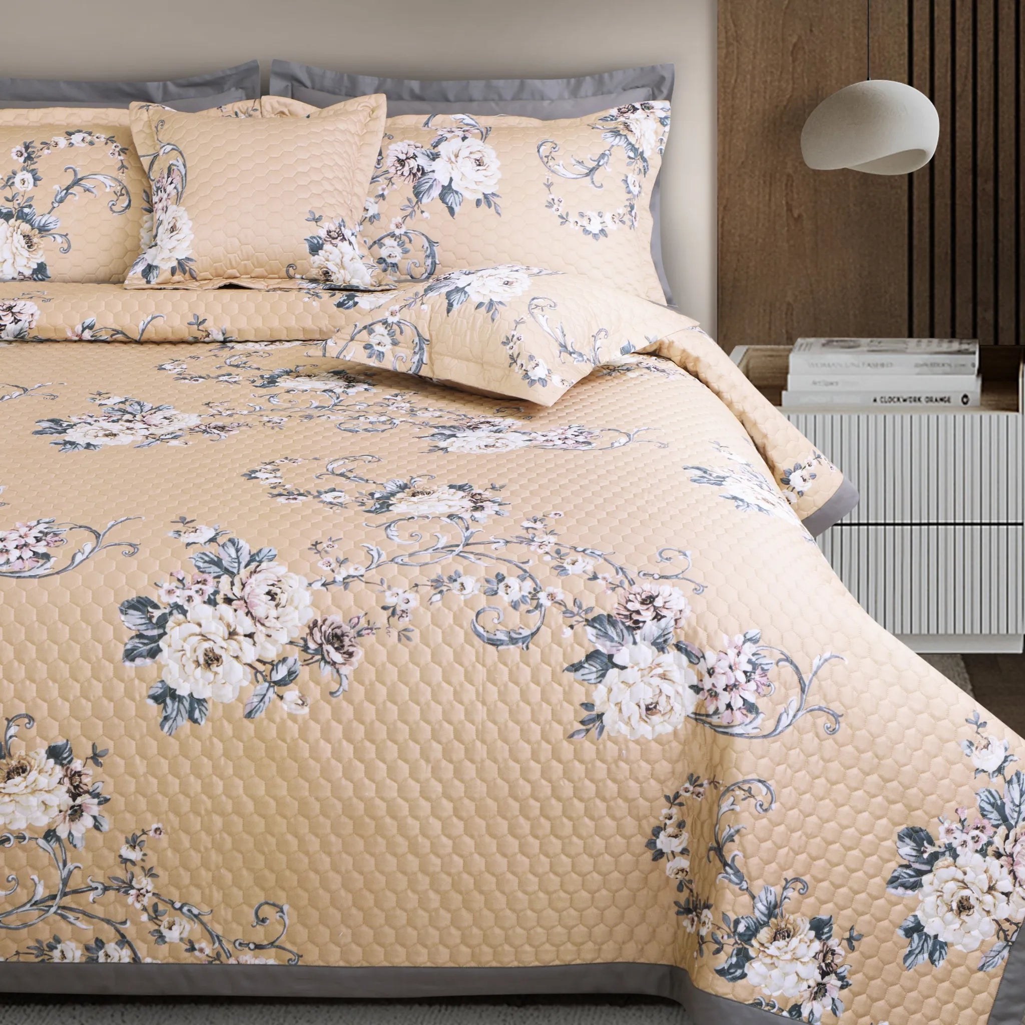 Soft Lightweight Beige Cotton Quilted Bedspread India