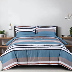 Taupe and blue striped king size bedding