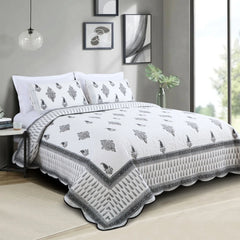 White Cotton Paisley Quilted Bedspread King Size