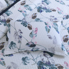 White botanical quilted bedspread for king bed